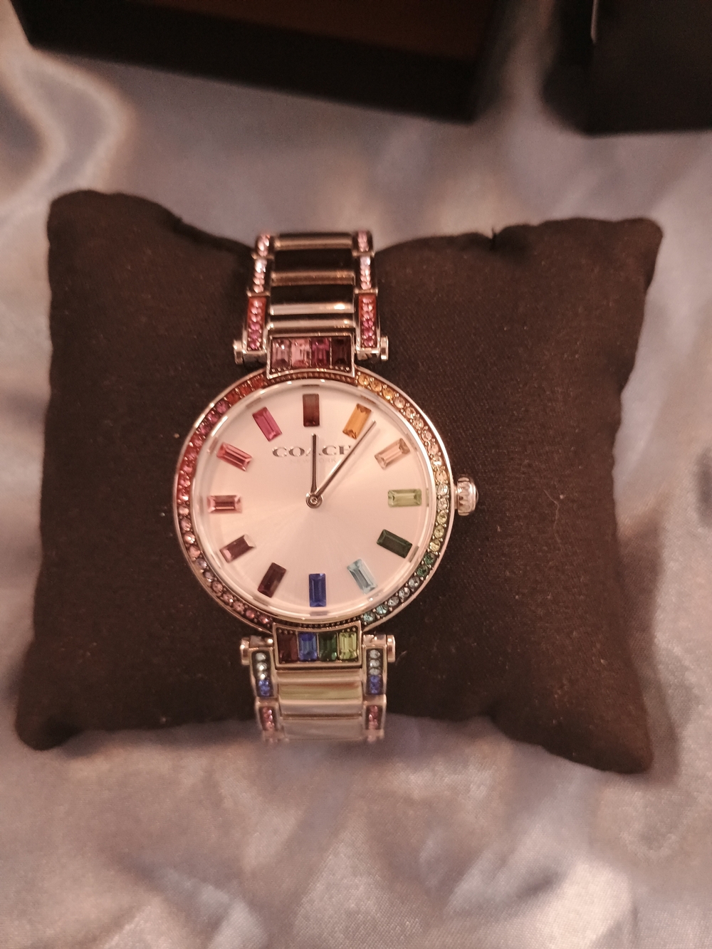 Coach Silver-Tone Watch with Multicolor Crystal Accents